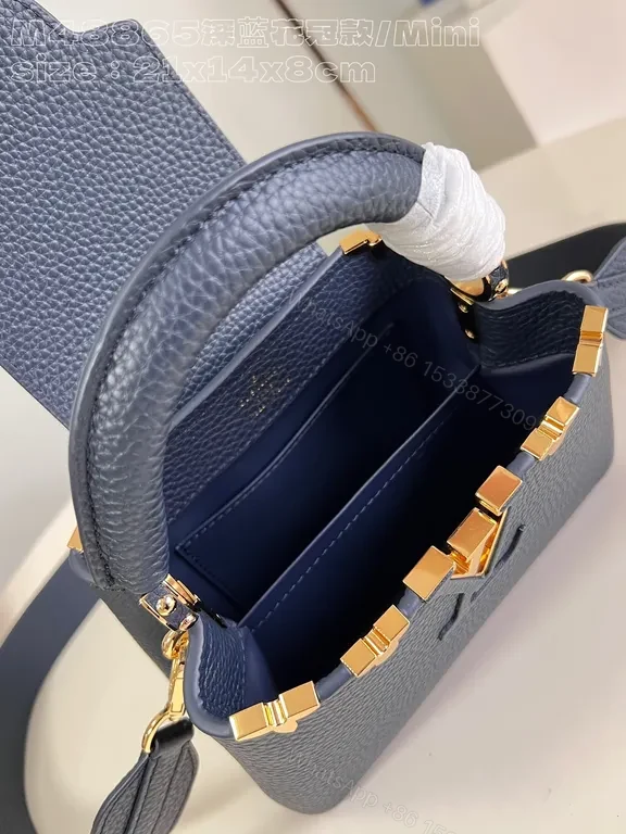 View 8 of Navy Leather Bag with Gold LV Accents