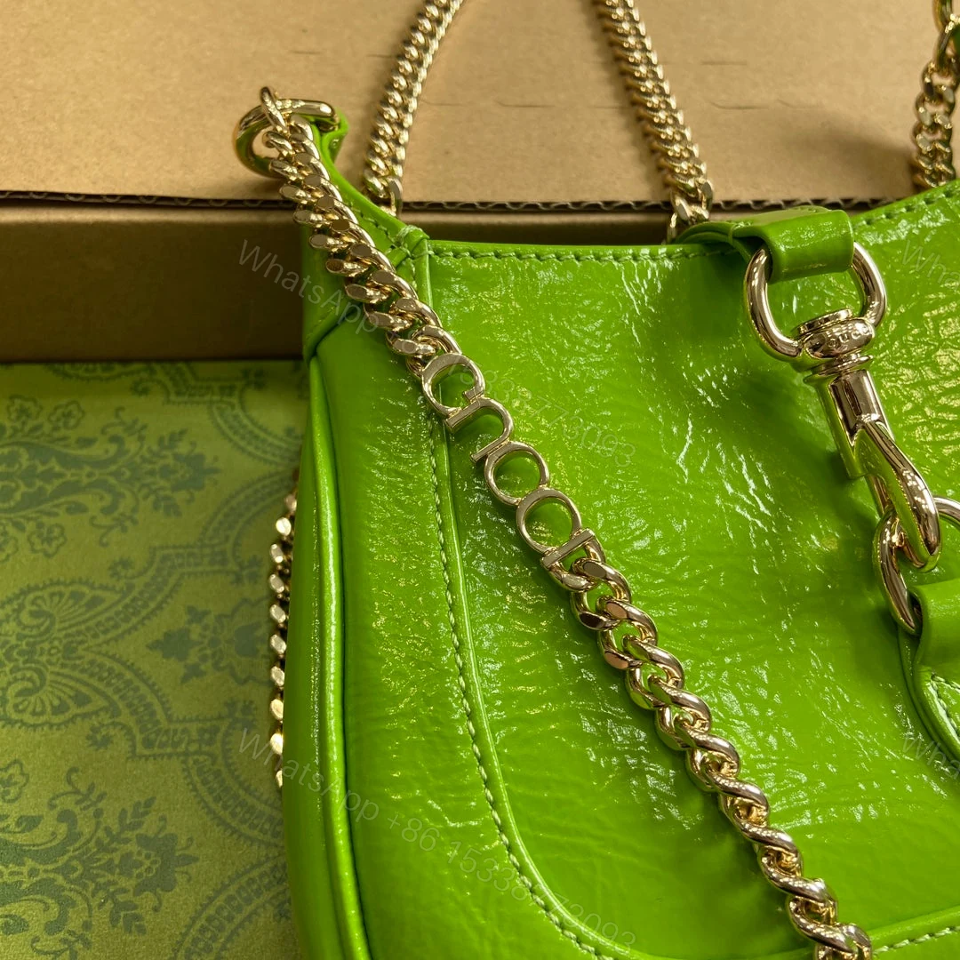 View 5 of JACKIE NOTTE MINI BAG 19 IN LIME GREEN CRACKED LACQUER CALFSKIN GOLD HARDWARE