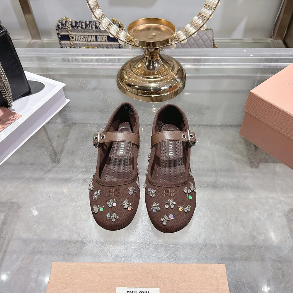 View 3 of MIUMIU Embroidered drill ballerinas 994012
