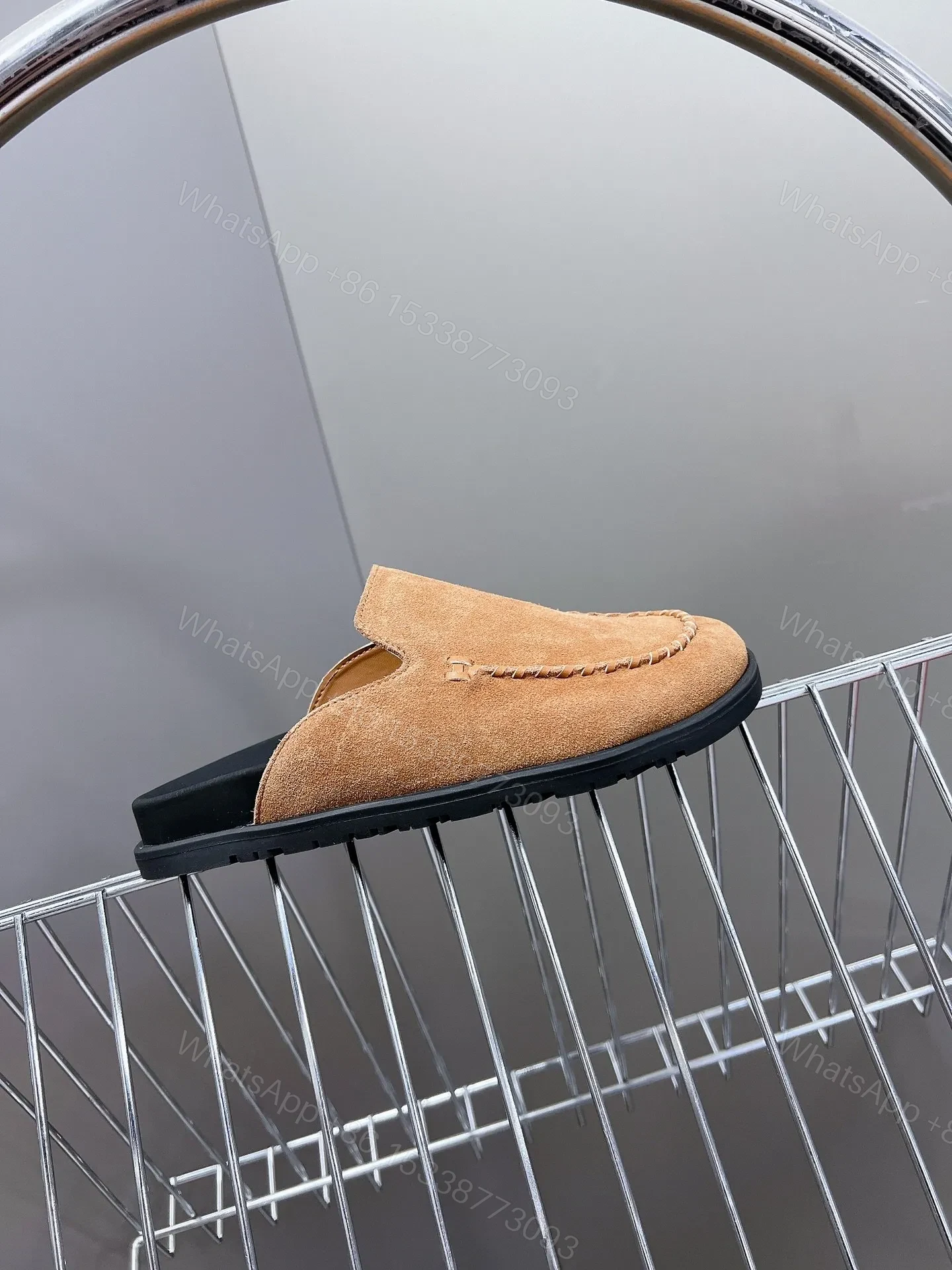 View 2 of Hermes Women Tan Suede Slippers