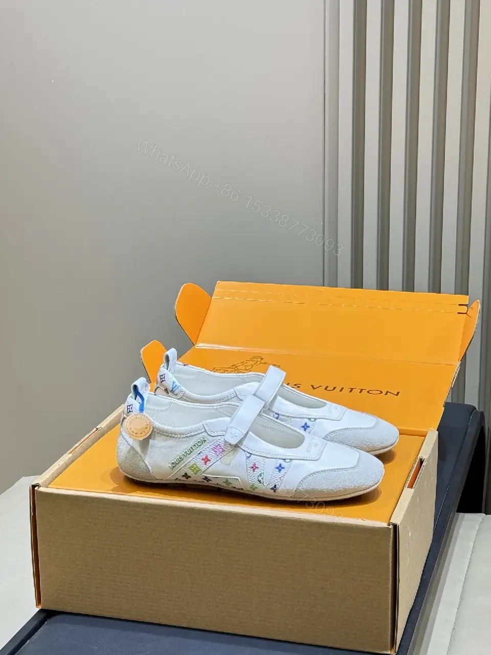 View 6 of White Knit Sneakers - Multicolor LV-Inspired, Cushioned Comfort