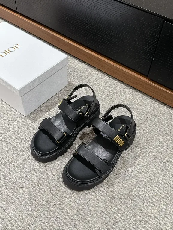 Chunky Straps Sandals — Black Leather, Dior-Inspired, Signature Comfort Sandals — view 1