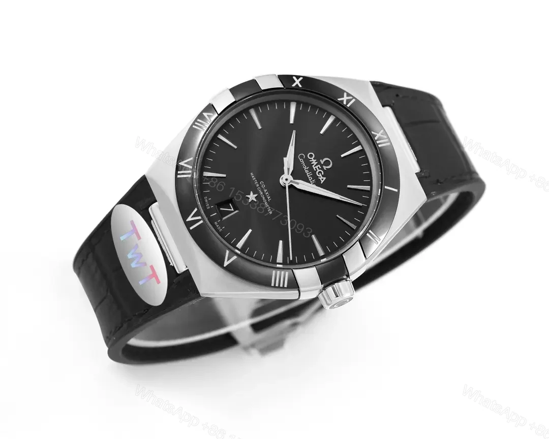 View 4 of Omega Constellation Meteorite Series 5th Generation 41MM Black Dial Watch with Black Leather Strap
