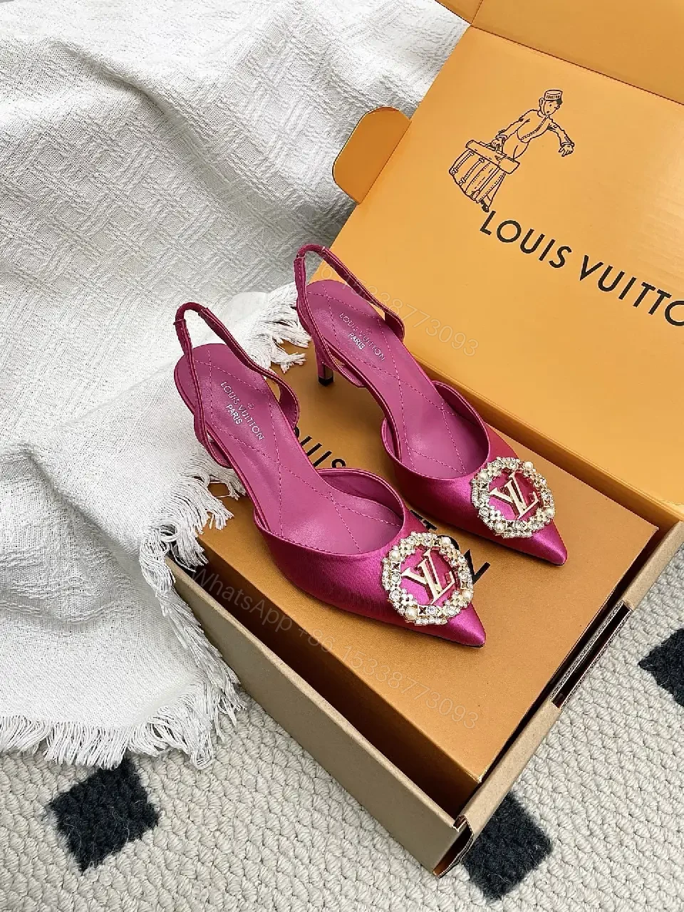 View 8 of Vibrant Satin Slingback Heels with Crystal Accent