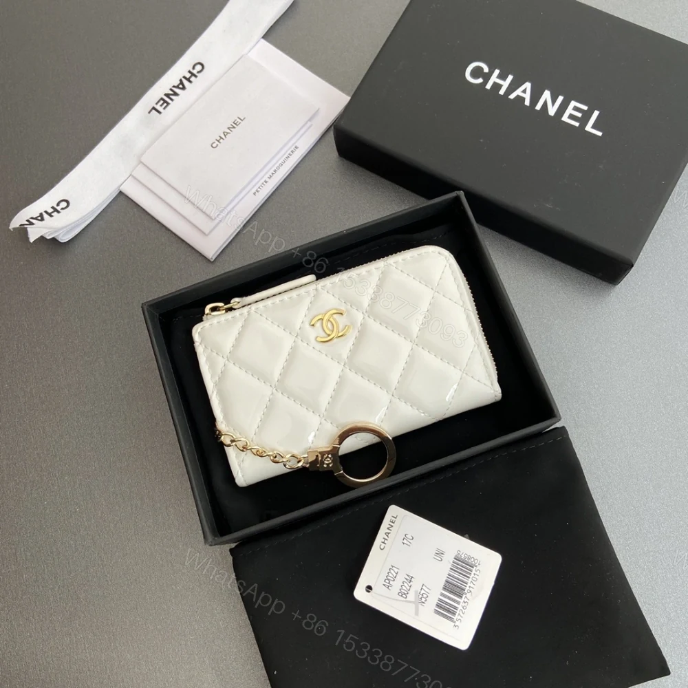 View 9 of 高仿Chanel*AP0221零錢包白色漆皮金扣免檢版
