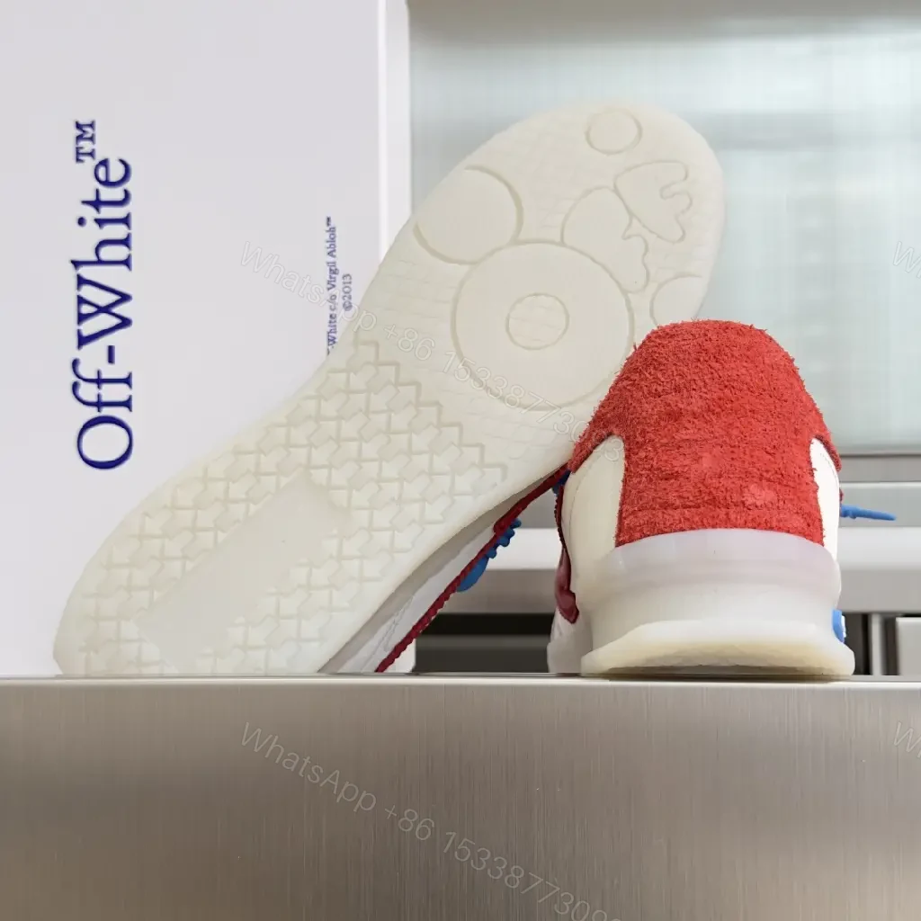 View 7 of White Leather Sporty Off-White Inspired Tag Sneakers