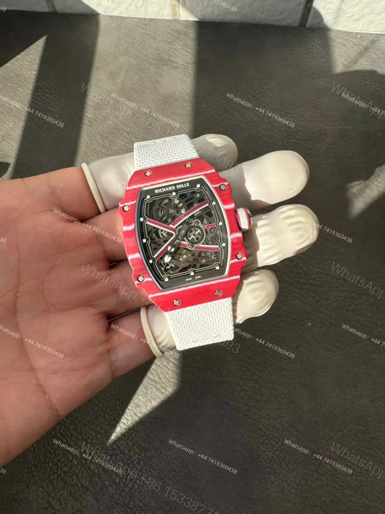 View 7 of Super Clone Richard Mille RM67-02 “Mutaz Barshim” Quartz TPT Skeleton Tourbillon 1:1 Replica Watch with White Strap