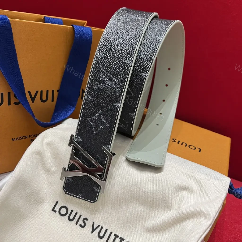 View 6 of Black Leather Luxury Belt with LV Logo Buckle