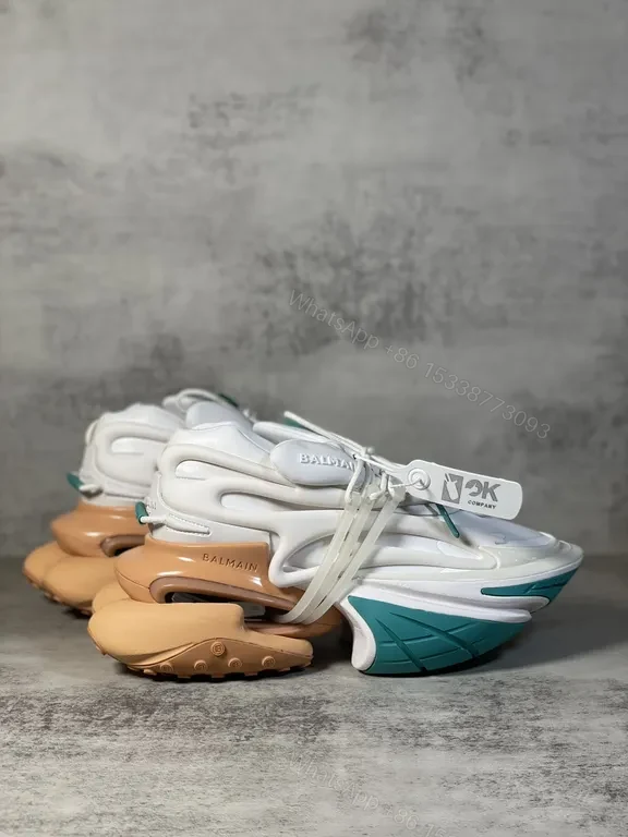 View 4 of White Teal Accented Futuristic Balmain-Inspired Chunky Sneaker