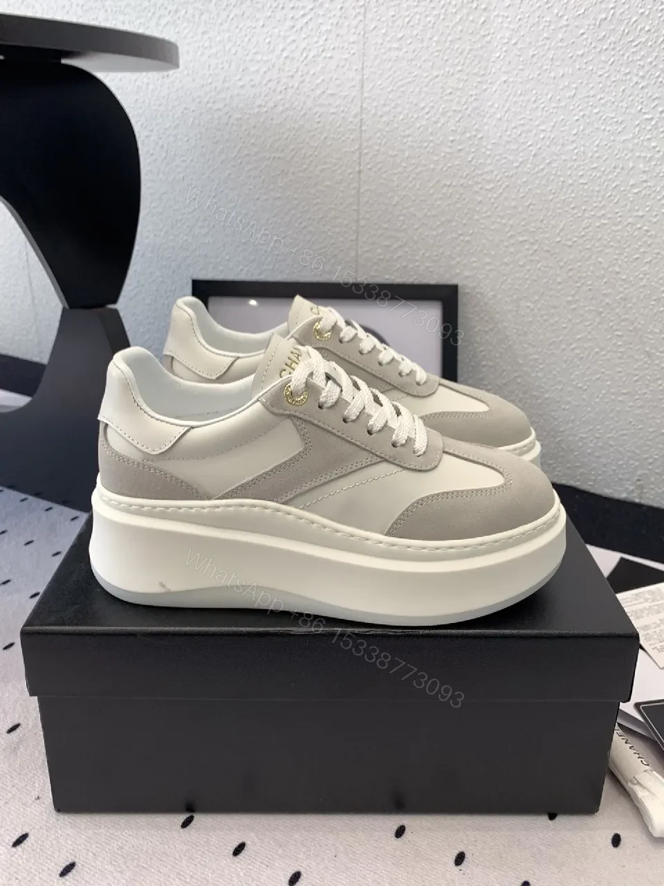 View 2 of White & Grey Luxe Leather High-Tops: Subtle Branding Sneakers