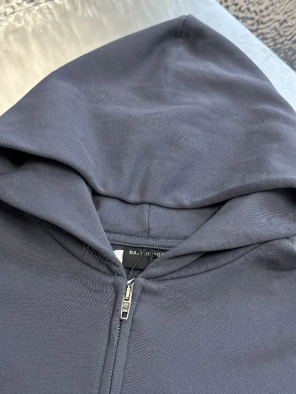 View 3 of Slate Cotton-Blend Zip Hoodie with Textured Pockets