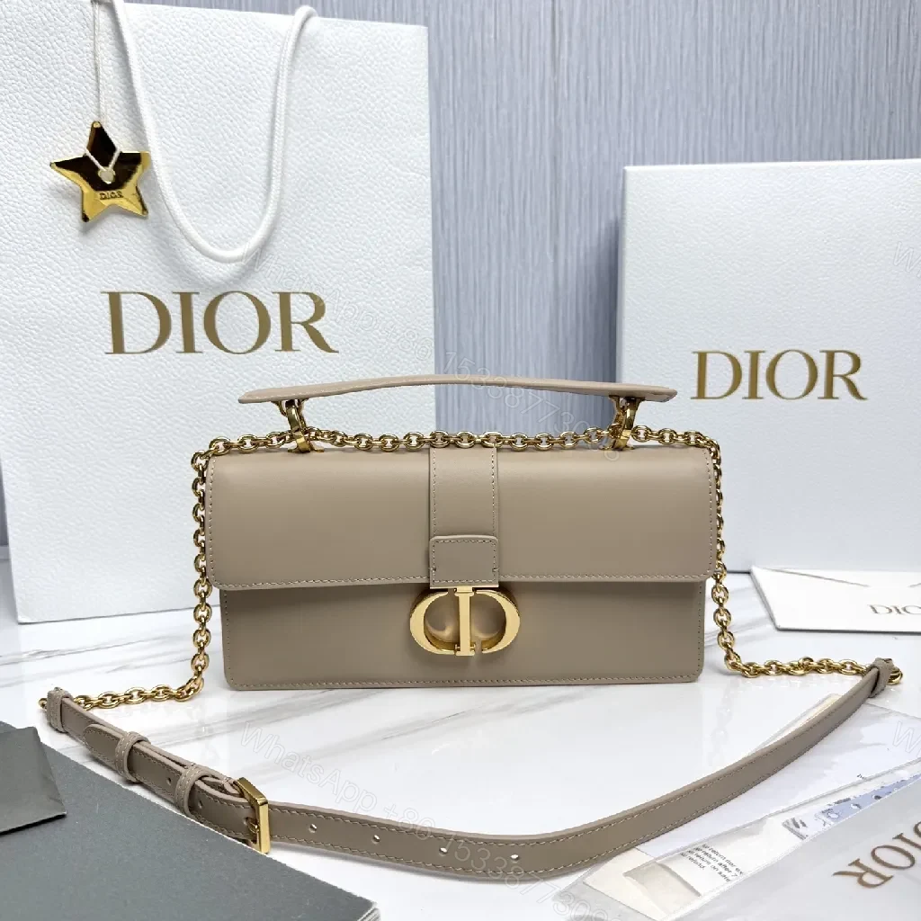 Taupe Leather Satchel — Gold Chain, Flap, Day-to-Night Elegance — view 1