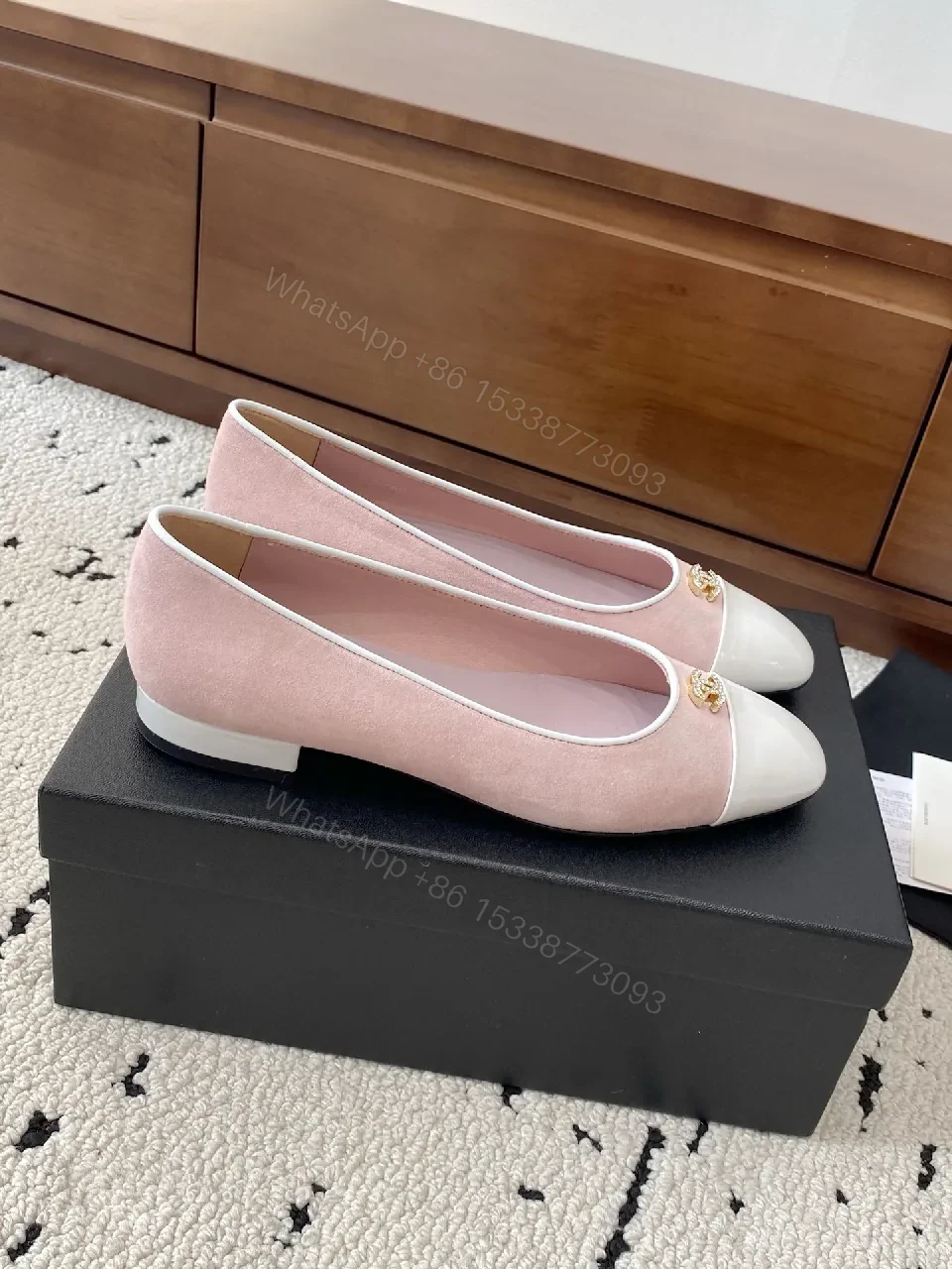 View 8 of Soft Pink Two-Tone Ballet Flats with Gold Logo (No Brand)