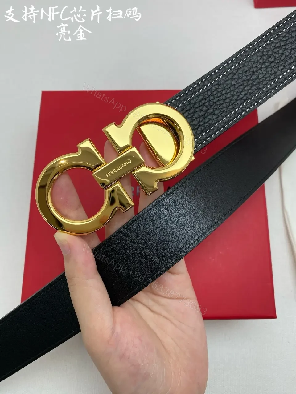 View 5 of Lux Black Leather Belt with Gold Clasp – Statement Italian Style