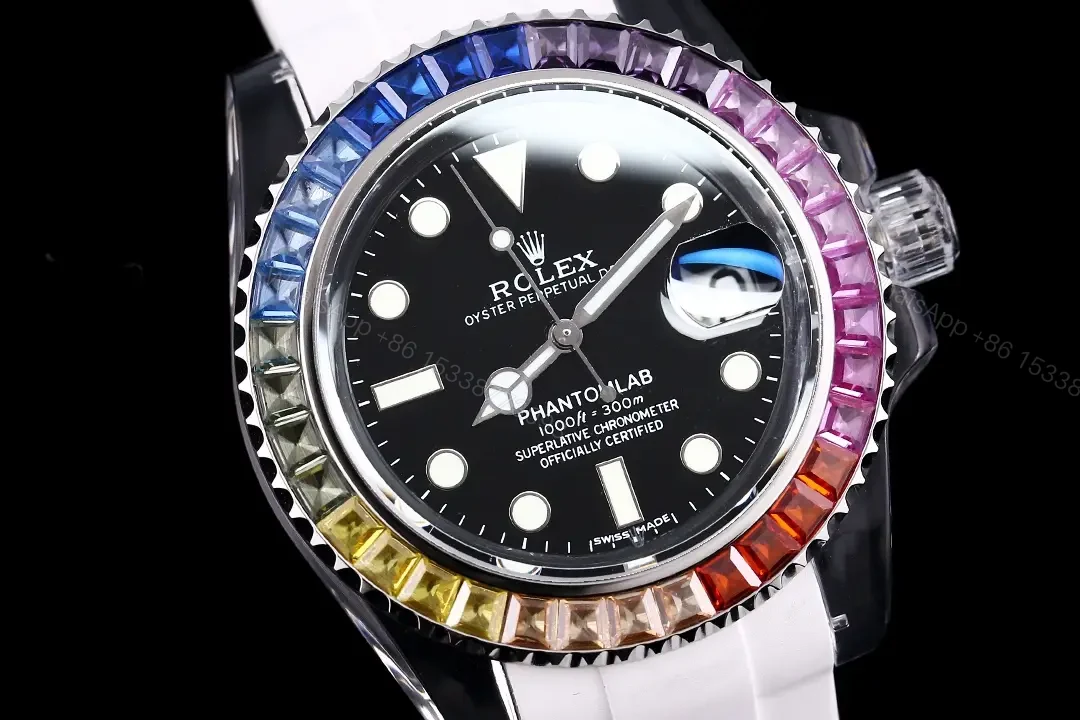 View 4 of Rolex Submariner Date Phantom Blue Rainbow replica 40MM White Rubber Strap Edition RG-SUB-PHANTOM-BLUE-RAINBOW-WHITE-RUBBER-40
