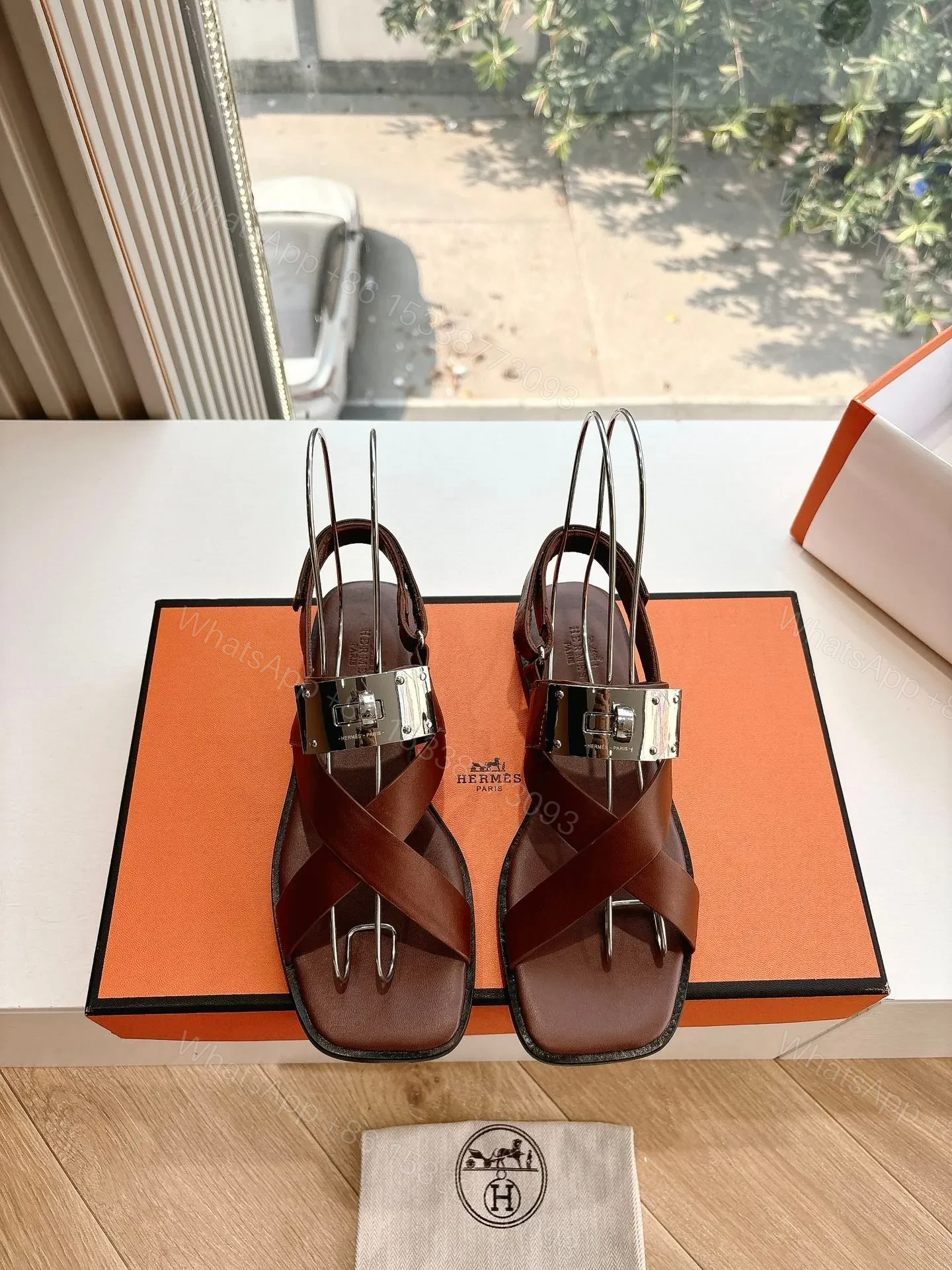 Hermes Women Brown Leather Sandals — view 1