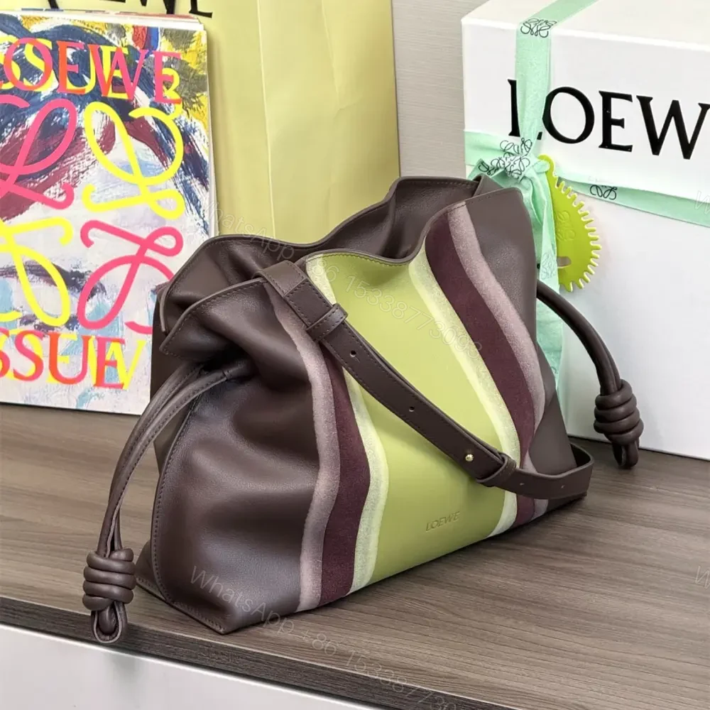 View 3 of 高仿Loewe*Flamenco系列0017拼皮單肩包巧克力中號免檢版