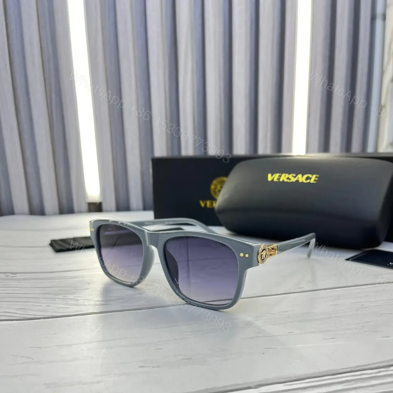Versace V-Motif Wayfarer Sunglasses Black — view 1