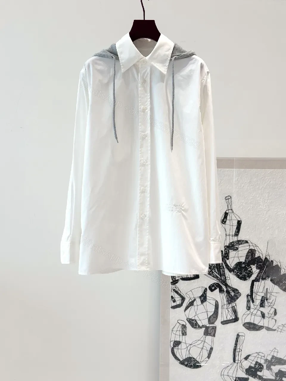 White Cotton Shirt Dress Hoodie Detail: Modern Minimal Luxury — view 1
