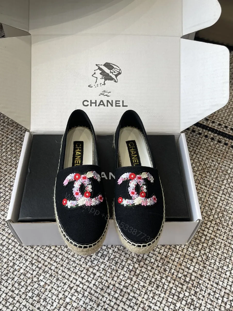 Embroidered Espadrille Loafers: Black Canvas, Luxe Comfort — view 1