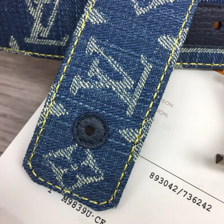 View 5 of Denim Monogram LV Beltâ€”Luxury Silver Buckle Accessory