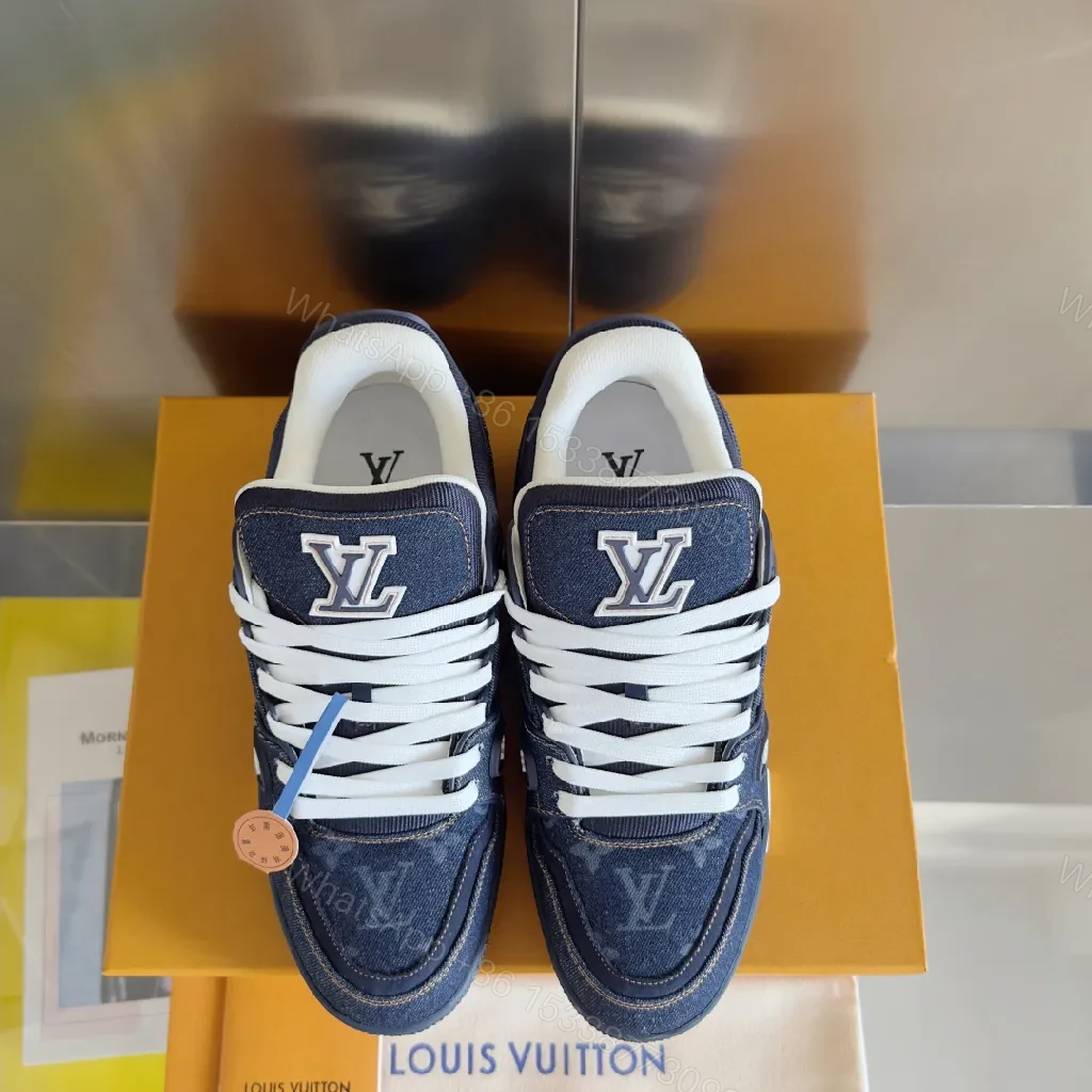 View 7 of Denim-Block Luxe: Iconic LV-Style High-Tops Sneakers
