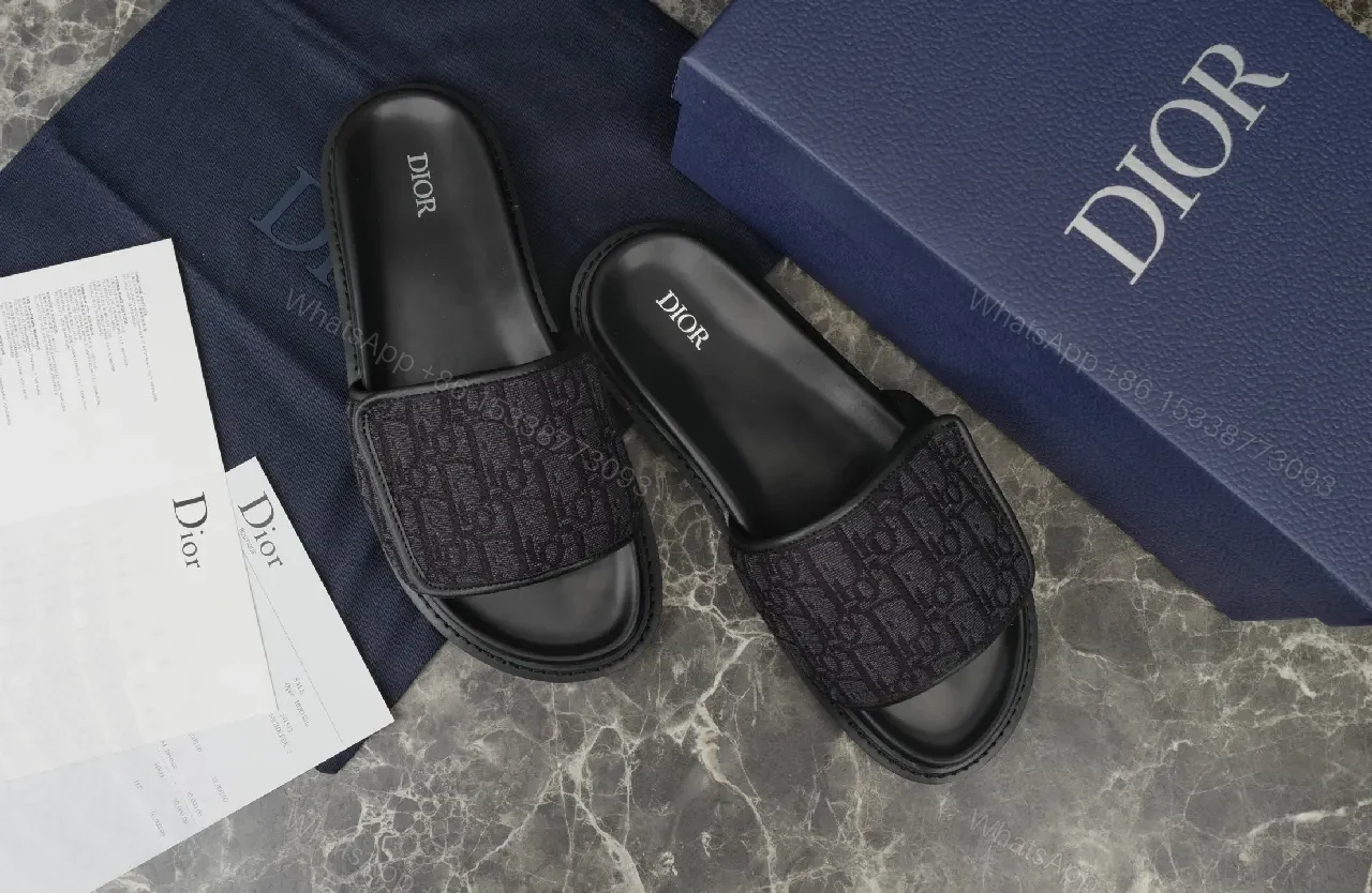 View 6 of Black Mono Slide: Textured Strap Luxury Slides
