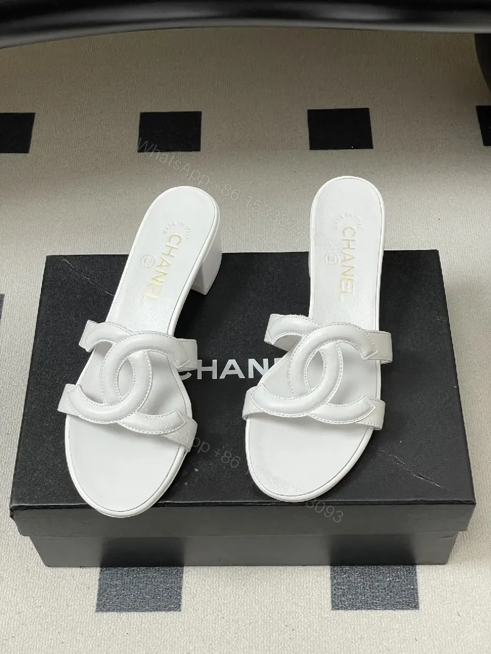 View 2 of White Calfskin Block-Heel Sandals: Couture-Inspired Comfort