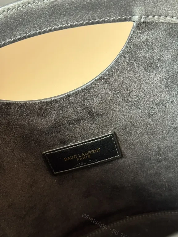 View 5 of Chic Black Leather Satchel: Gold YSL Monogram Bag