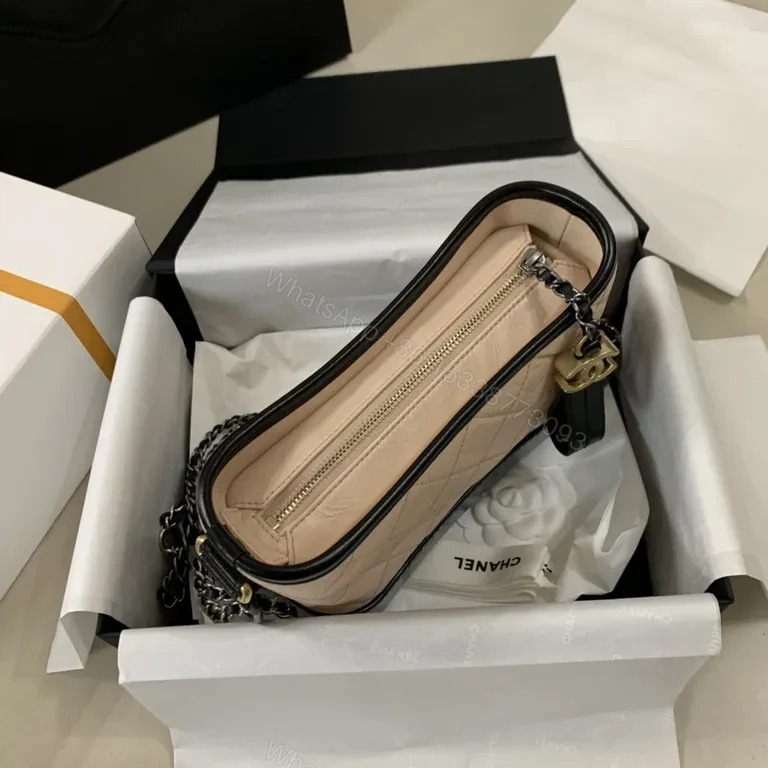 View 8 of Chanel-Inspired Quilted Mini Bag: Nude & Black, Chain Charm