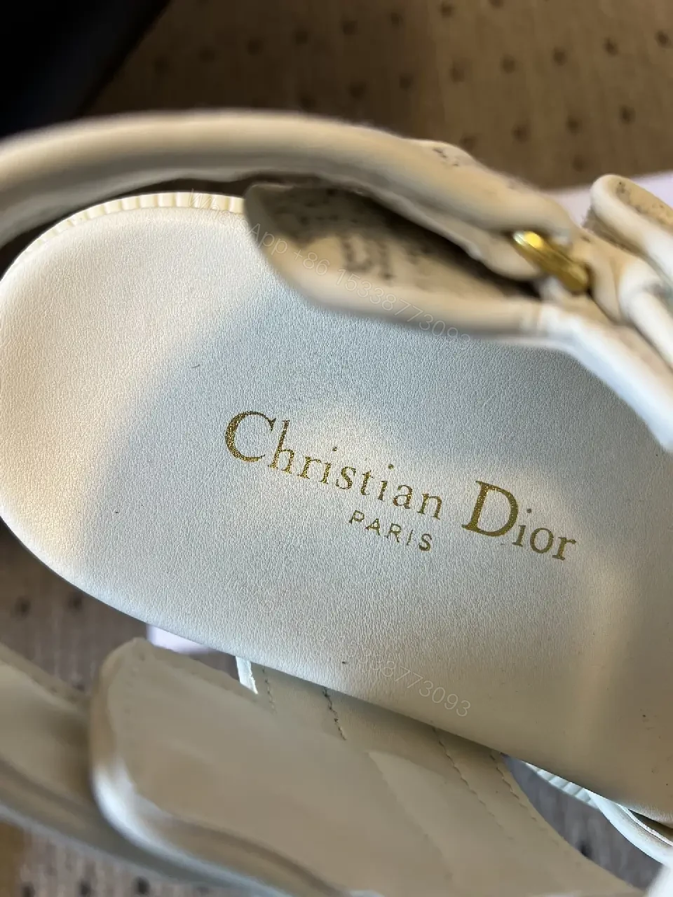 View 2 of Textured Monogram Sandals: Luxe Comfort, Velcro Strap Sandals