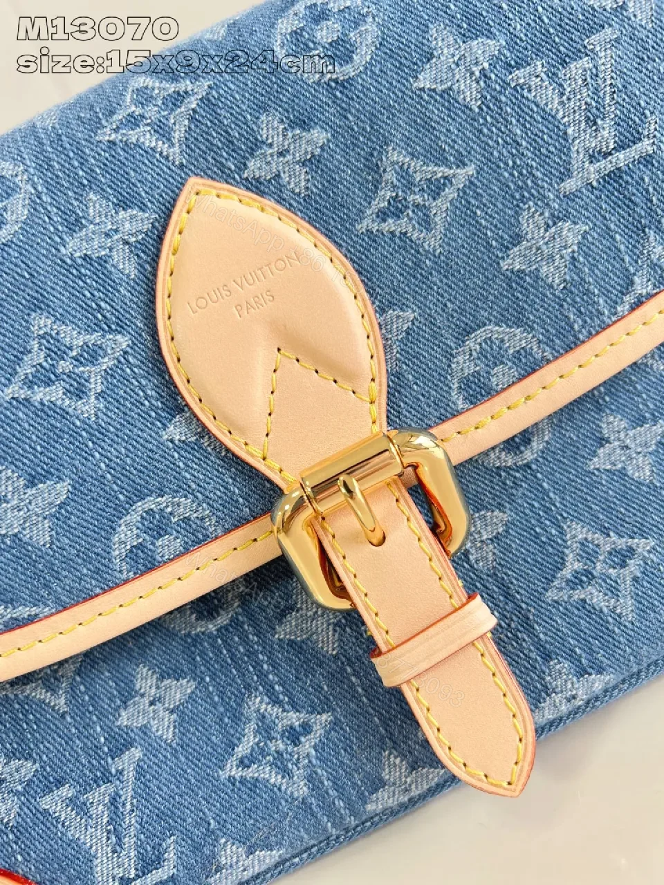 View 4 of Denim Crossbody Monogram Leather Trim Bag, Compact Style