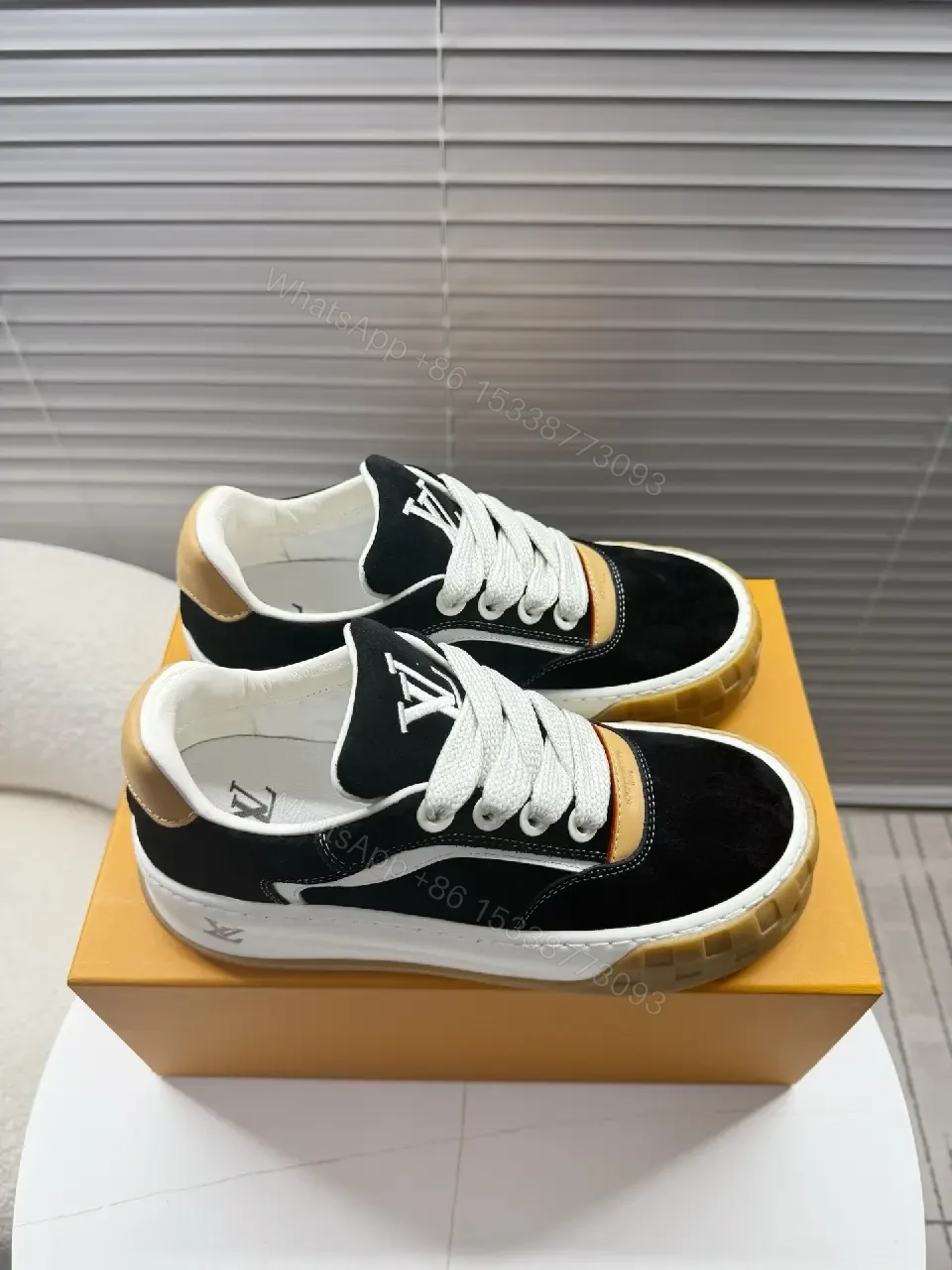 View 3 of Bold Suede Leather High-Top Sneaker with Monogram Accents