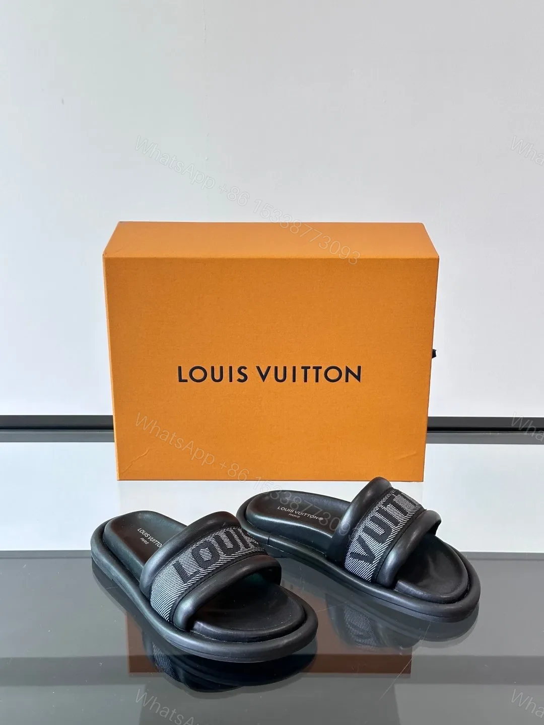 View 5 of LV Men Black Fabric Strap Slide Sandals