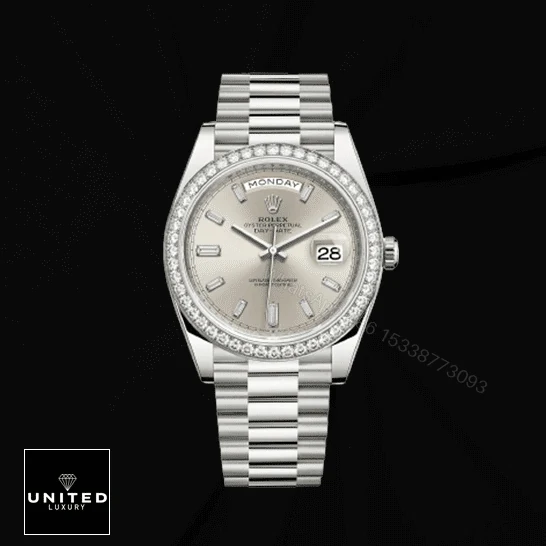 View 10 of Rolex Day-Date 228349RBR Diamond Bezel Sundust Dial Replica