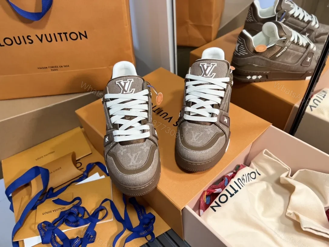 View 2 of Brown Leather-Trim Sneaker: Modern Luxury Comfort Footwear
