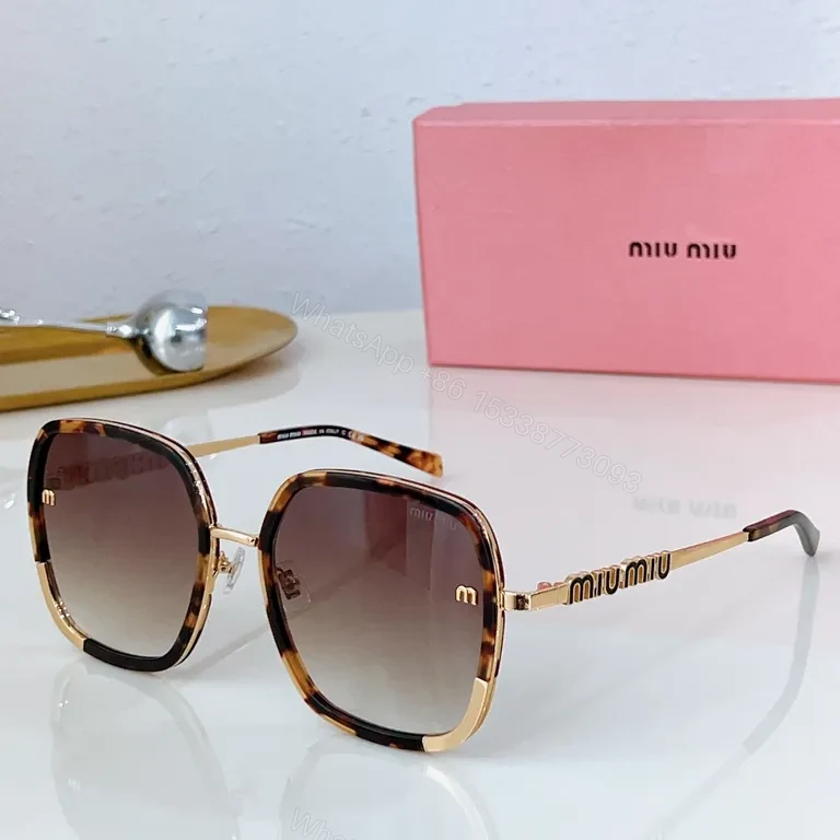 View 6 of Lux Black & Gold Rim Sunglasses with Miu Miu Hardware