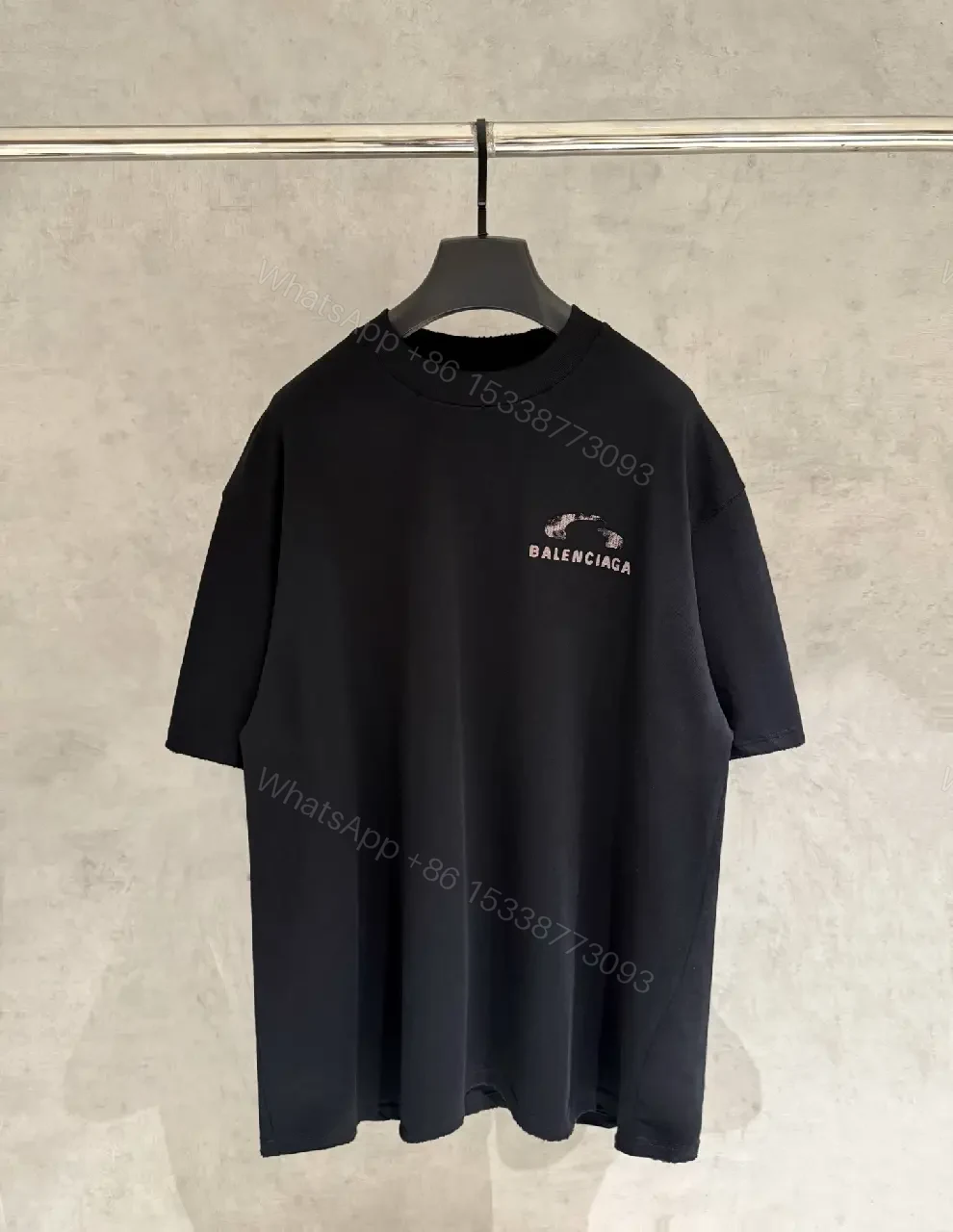 View 8 of Black Cotton Tee - Oversized Relaxed Fit with Embroidered Logo