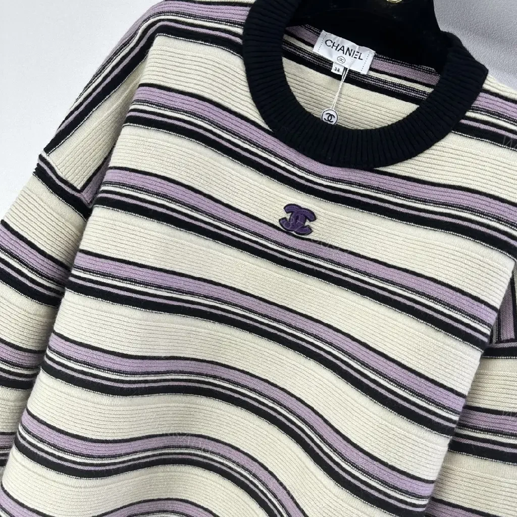 View 3 of Stripe Knit Crewneck Sweatshirt: Soft Textured Comfort