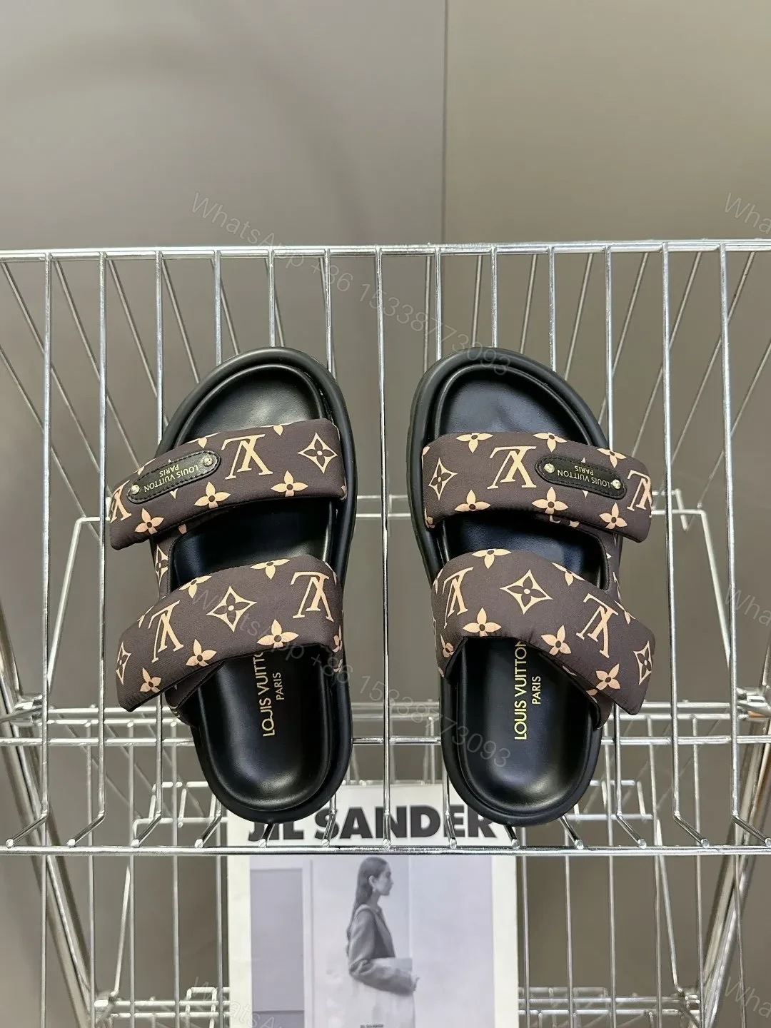 View 2 of LV Women Black Brown Patterned Fabric Sandals