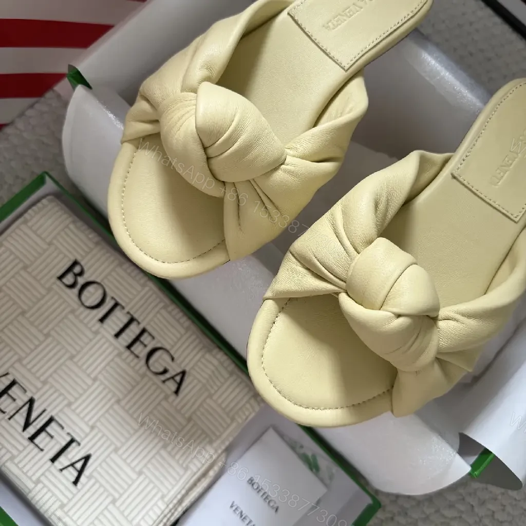 View 6 of Yellow Leather Knot Sandals Women's Sliders Bottega Veneta Style