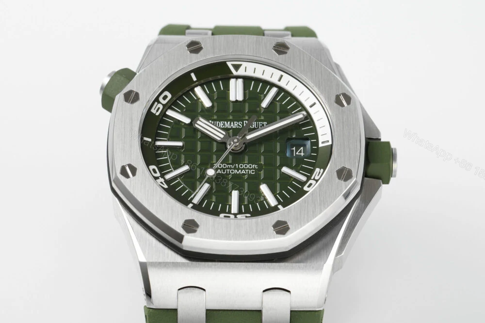 View 3 of Royal Oak Offshore Diver 15710 APSF 1:1 Best Edition Green Checkered Dial on Green Rubber Strap Super Clone