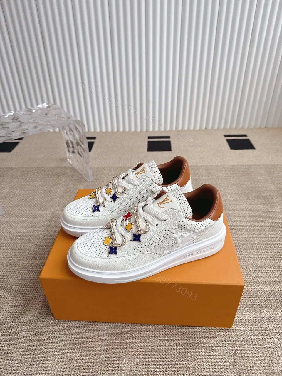 View 4 of White Leather Low-Tops: Playful Charm Luxury Sneakers