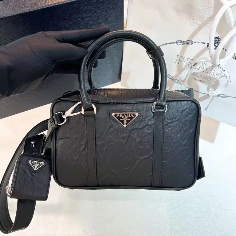 Black Prada-Style Structured Top-Handle Bag, Compact Luxury — view 1