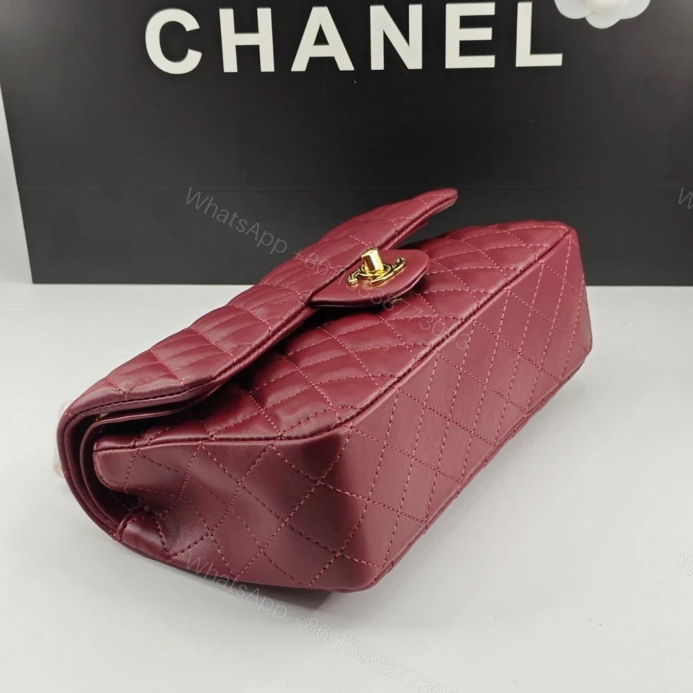 View 4 of Chanel Classic 11.12 Handbag Gold Tone Metal Burgundy 25Cm A01112 Y04059 NZV44
