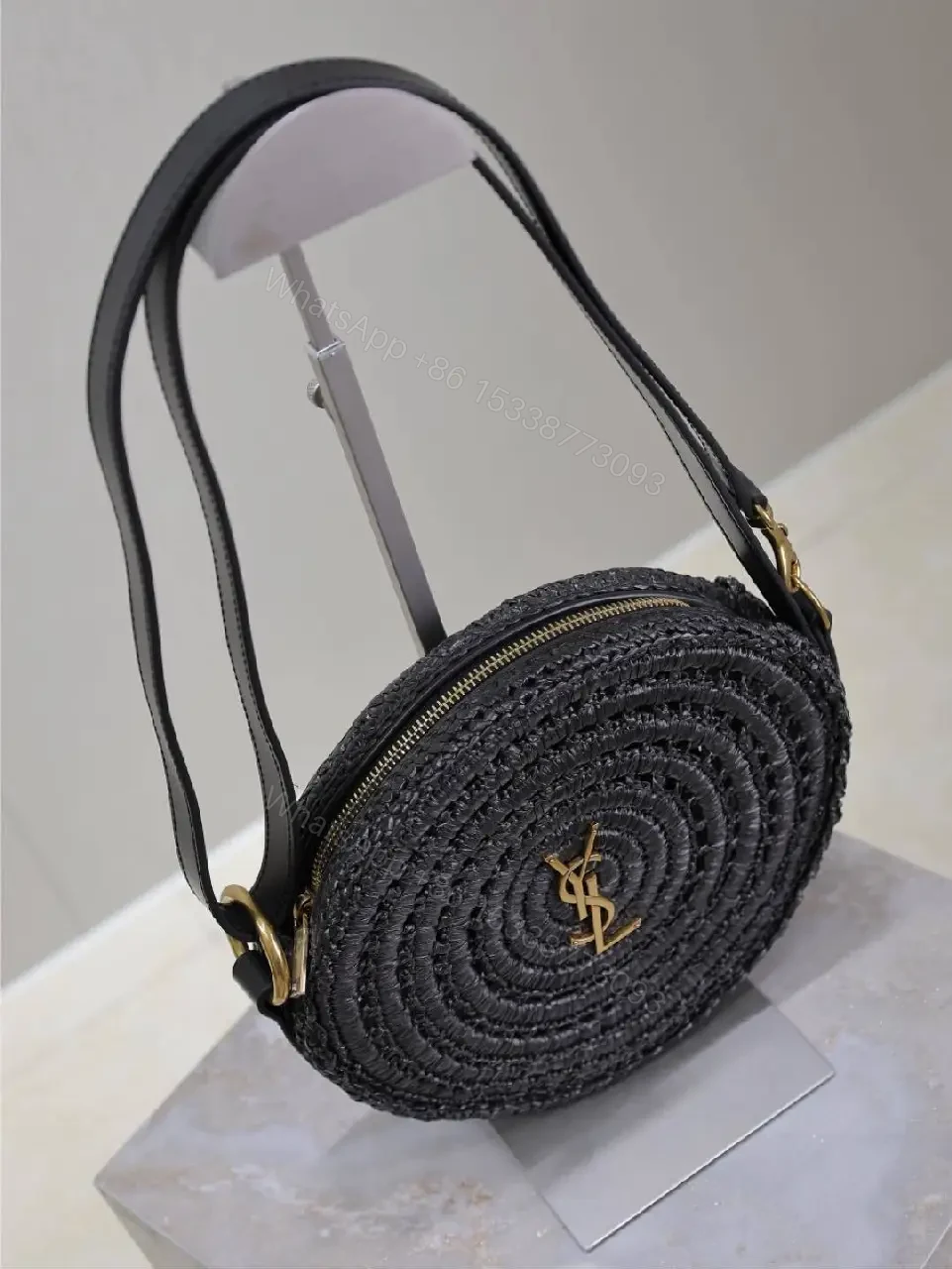 View 6 of Black Straw Circle Bag - Handwoven, Compact, Luxe, Everyday-Ready