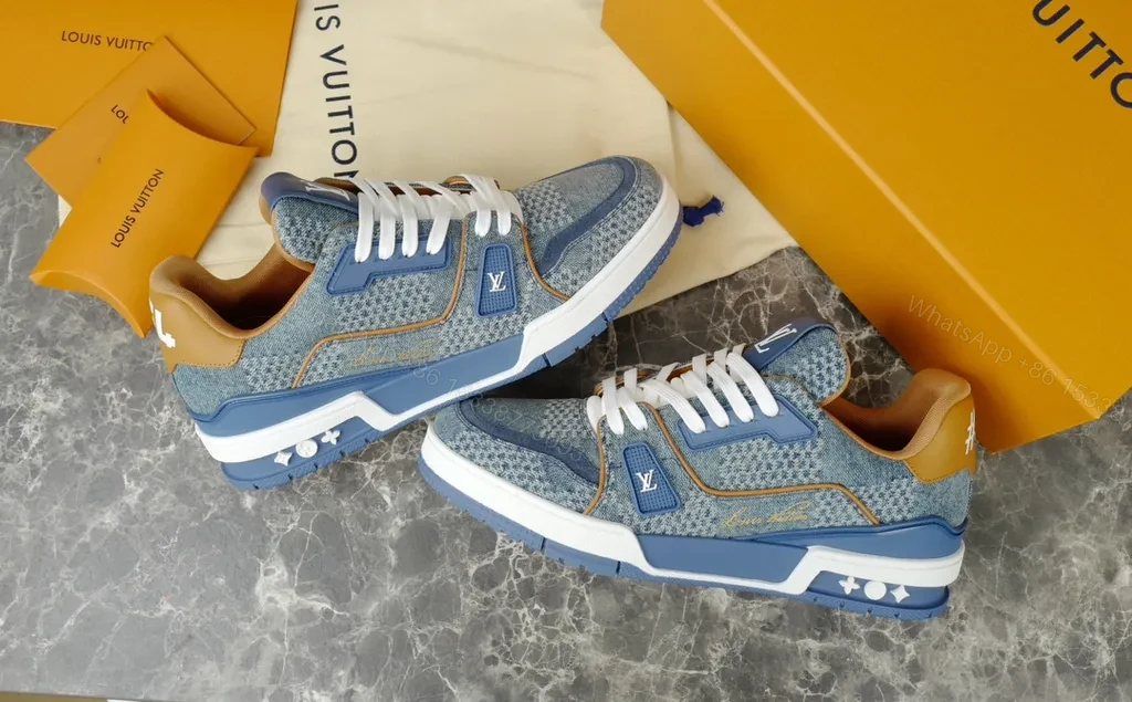 View 2 of Denim Luxe LV High-Top Trainer with Signature Monogram Details
