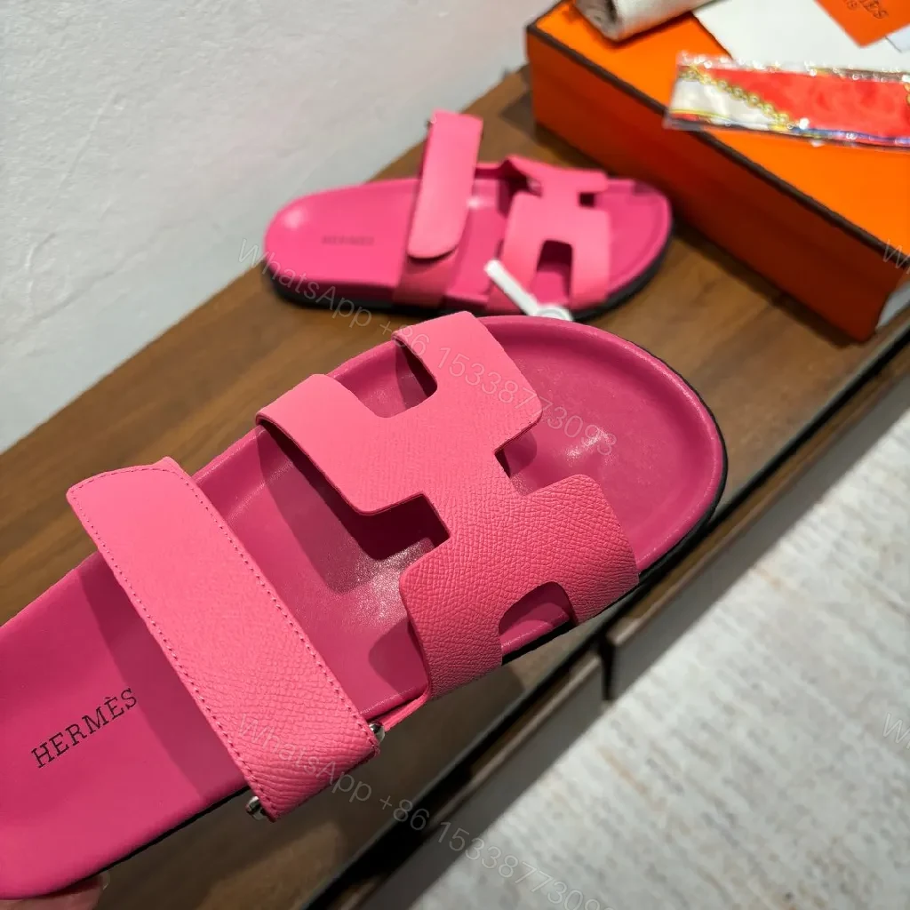 View 4 of Vivid Pink Leather Sandals – Modern Strap Sandal with Contoured Footbed