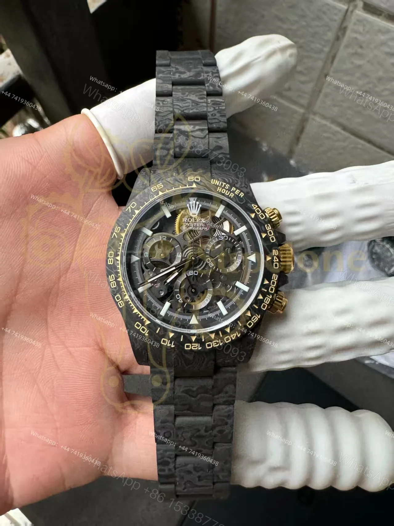 Rolex Super Clone Carbon Fiber Daytona Gold Accents Full Carbon Bracelet — view 1
