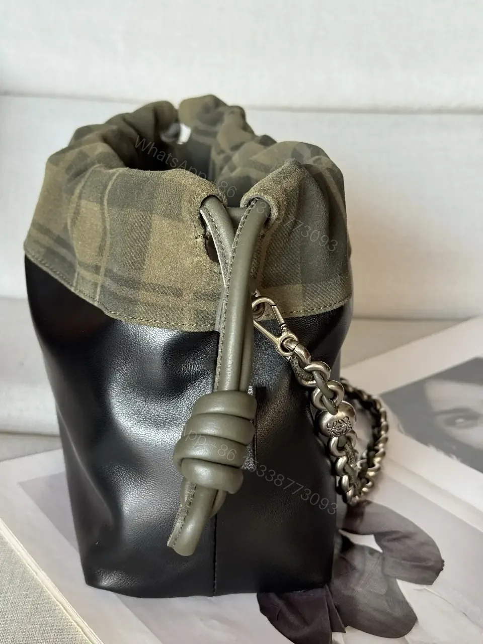 View 7 of Textured Contrast Crossbody: Black & Olive, Modern Edge Bag